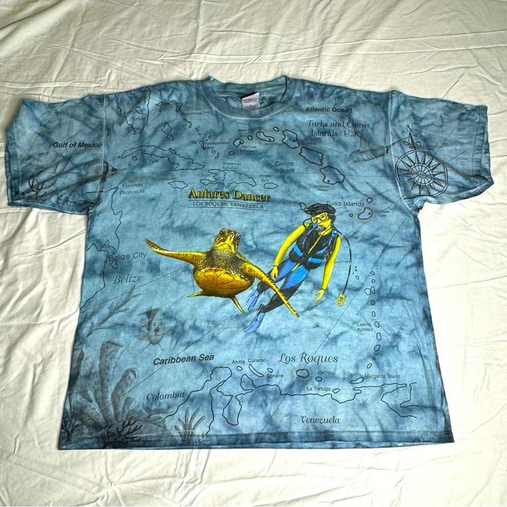 Blue Dolphin Ocean Theme Venezuela All Over Print Turtle T Shirt‎ Mens Size XXL